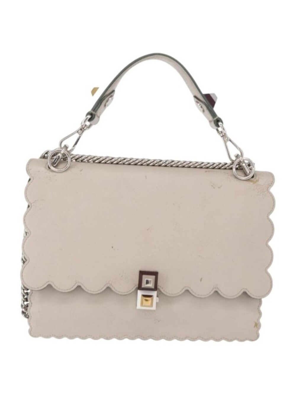 Authentic FENDI Chain Canai Shoulder Bag Leather 2way Gray Silver - Picture 12 of 16